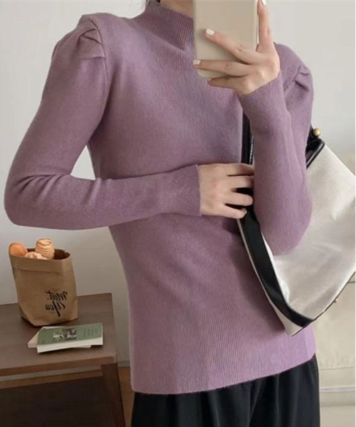 kirakiraShop(キラキラショップ)の「ボトルネック パワーショルダー ニット(ニット/セーター・レディース・ブラック/ライトベージュ/ホワイト/ブラウン/グリーン/パープル・FREE)」の6枚目の写真