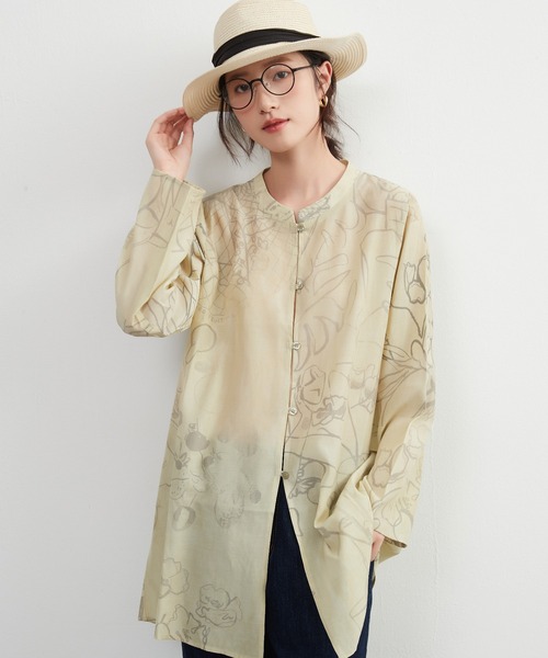 【セール】抽象アートプリント長袖チュニックシャツ（シャツ/ブラウス）｜On One's Own（オンワンズオン）