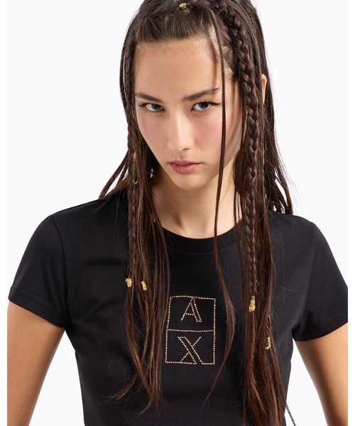 【セール】【A|X アルマーニ エクスチェンジ】＜オンライン限定＞スタッツロゴ 半袖クルーネックTシャツ/SLIM（Tシャツ/カットソー）｜ARMANI EXCHANGE（アルマーニエクスチェンジ）