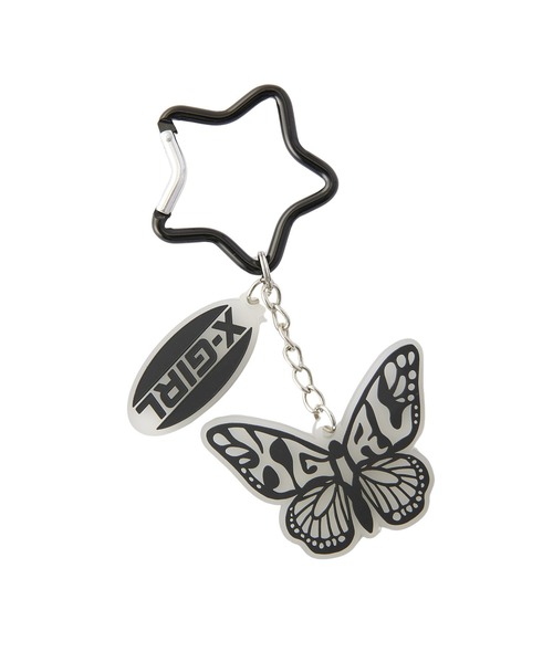 X-girl（エックスガール）の「BUTTERFLY AND OVAL LOGO KEY CHARM（キーホルダー・レディース・ブラック/マルチ・ONE SIZE）」の2枚目の写真