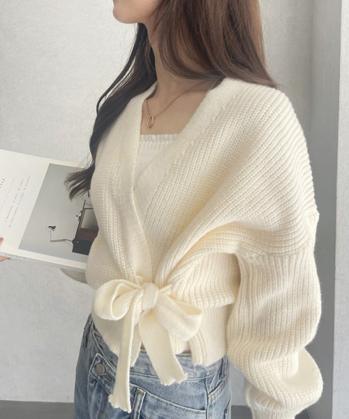 Ada.(エイダ)の「カシュクールデザイン リボン カーディガン ニットトップス(ニット/セーター・レディース・ホワイト/ブラウン/ベージュ/ブラック・FREE)」の19枚目の写真
