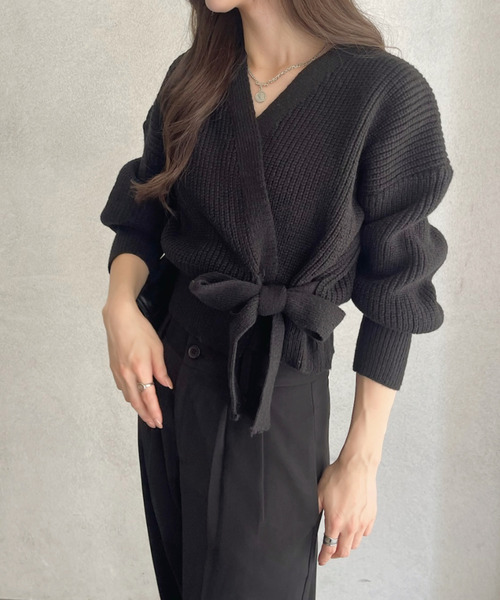 Ada.(エイダ)の「カシュクールデザイン リボン カーディガン ニットトップス(ニット/セーター・レディース・ホワイト/ブラウン/ベージュ/ブラック・FREE)」の13枚目の写真