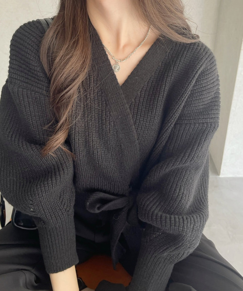 Ada.(エイダ)の「カシュクールデザイン リボン カーディガン ニットトップス(ニット/セーター・レディース・ホワイト/ブラウン/ベージュ/ブラック・FREE)」の12枚目の写真