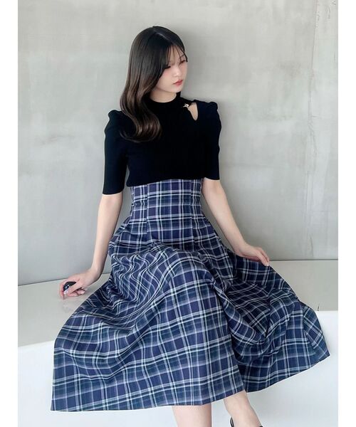 MERCURYDUO（マーキュリーデュオ）の「オリジナルチェックコルセットフレアスカート（スカート・レディース・オフホワイト/パープル・SMALL/MEDIUM）」の15枚目の写真