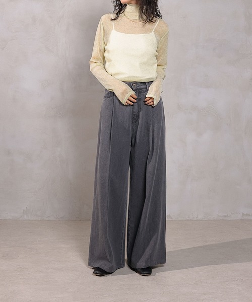 トップス nanaryu 新色追加】ハイネック シャイニー ラメ シアー トップス（Tシャツ