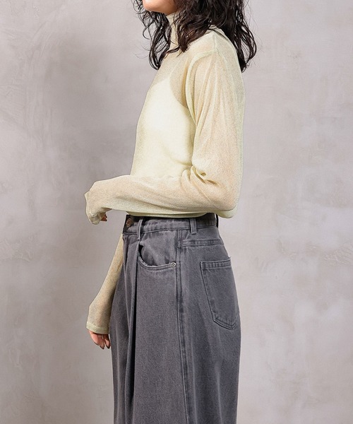 トップス nanaryu 新色追加】ハイネック シャイニー ラメ シアー トップス（Tシャツ