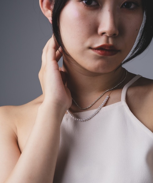 Os accessory（オズアクセサリー）の「Os　-オズ-　【金属アレルギー対応】パールダイヤレーンネックレス（ネックレス・レディース・ゴールド/シルバー・ONE SIZE）」の4枚目の写真