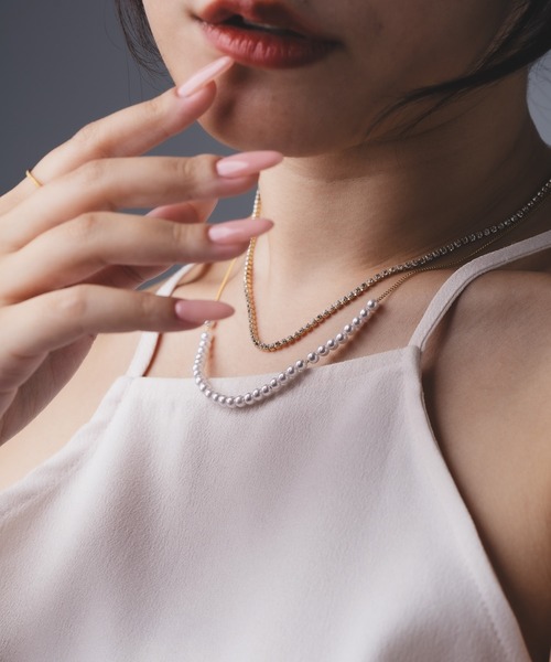 Os accessory（オズアクセサリー）の「Os　-オズ-　【金属アレルギー対応】パールダイヤレーンネックレス（ネックレス・レディース・ゴールド/シルバー・ONE SIZE）」の6枚目の写真