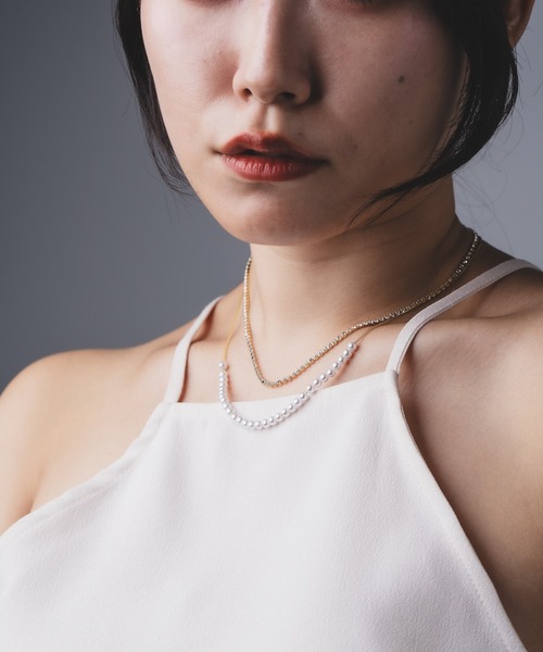 Os accessory（オズアクセサリー）の「Os　-オズ-　【金属アレルギー対応】パールダイヤレーンネックレス（ネックレス・レディース・ゴールド/シルバー・ONE SIZE）」の7枚目の写真