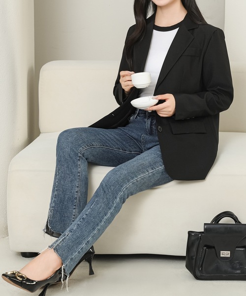 Lace Ladies（レースレディース）の「バックボタン付き ベーシック ミドル テーラード ジャケット（テーラードジャケット・レディース・ブラック/アイボリー・M/XL）」の6枚目の写真