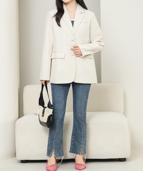 セール】バックボタン付き ベーシック ミドル テーラード ジャケット