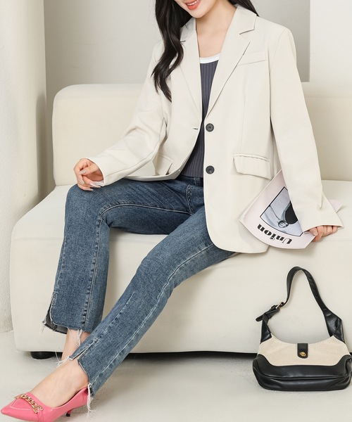 Lace Ladies（レースレディース）の「バックボタン付き ベーシック ミドル テーラード ジャケット（テーラードジャケット・レディース・ブラック/アイボリー・M/XL）」の10枚目の写真