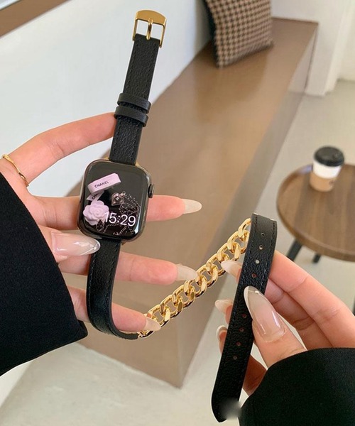セール】LUON / Apple Watch Band / ブラック ゴールドチェーン 