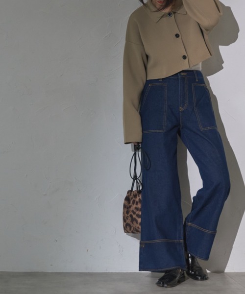 deux amour(ドゥーザムール)の「ロールアップワイドデニムパンツ(デニムパンツ・レディース・ブラック/ネイビー/グレー/ブルー/ホワイト・FREE)」の21枚目の写真