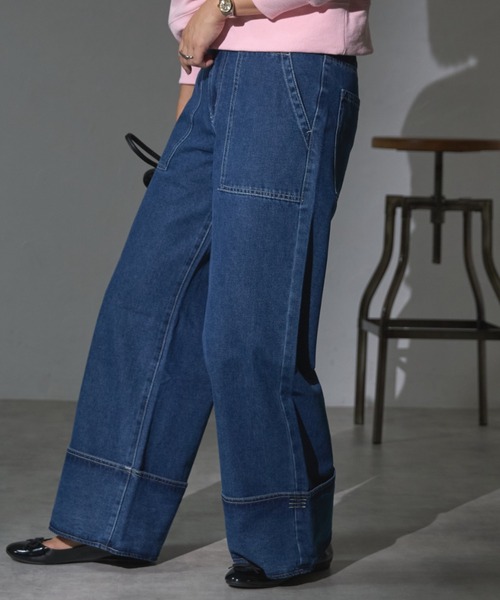 deux amour(ドゥーザムール)の「ロールアップワイドデニムパンツ(デニムパンツ・レディース・ブラック/ネイビー/グレー/ブルー/ホワイト・FREE)」の22枚目の写真