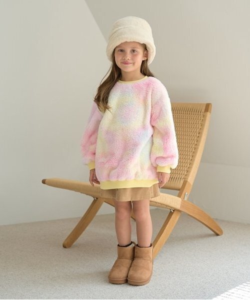 セール】【ふわふわボア】タイダイ染めチュニック丈トップス