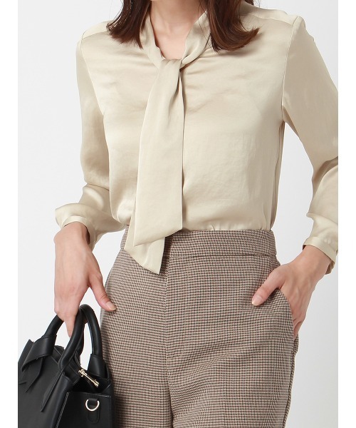 【セール】アスコットタイブラウス 8分袖 ハンドウォッシュ ヴィンテージサテン 無地 destyle（シャツ/ブラウス）｜SUIT SQUARE（スーツスクエア）