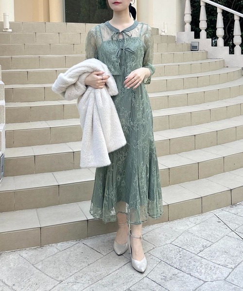 セール】【WEB限定】2Wayレースリボンブラウス＋キャミワンピース