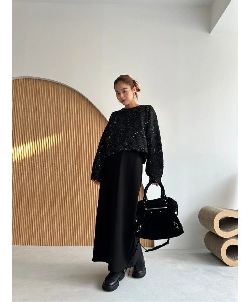 TRUNC(トランクエイティーエイト)の「Glitter Nep Cropped Pullover(ニット/セーター・レディース・ブラック/アイボリー・FREE)」の5枚目の写真