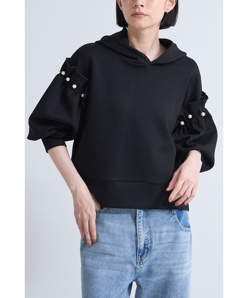 &. NOSTALGIA（アンドドットノスタルジア）の「パールフリルボンディングパーカー（パーカー・レディース・アイボリー/ブラック・M）」の2枚目の写真