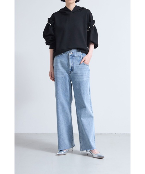 &. NOSTALGIA（アンドドットノスタルジア）の「パールフリルボンディングパーカー（パーカー・レディース・アイボリー/ブラック・M）」の6枚目の写真