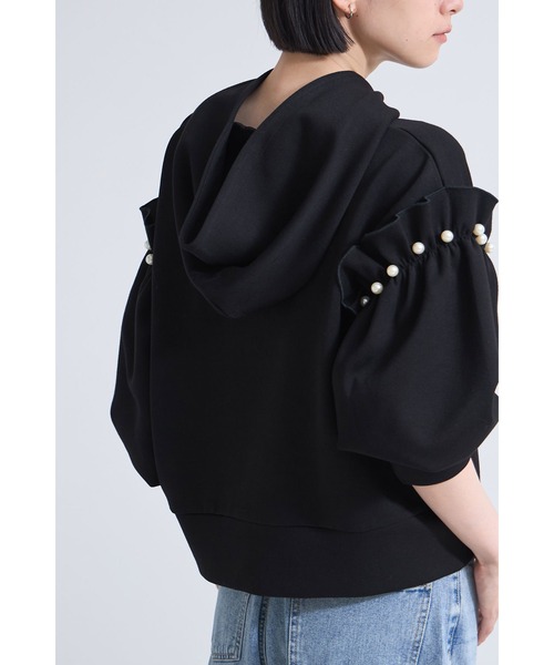 &. NOSTALGIA（アンドドットノスタルジア）の「パールフリルボンディングパーカー（パーカー・レディース・アイボリー/ブラック・M）」の7枚目の写真