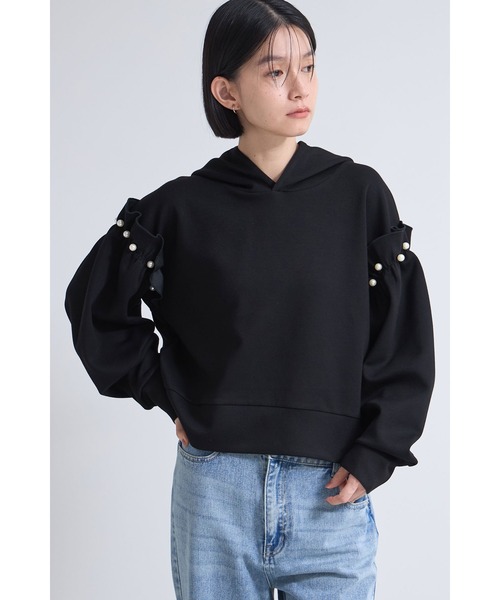 &. NOSTALGIA（アンドドットノスタルジア）の「パールフリルボンディングパーカー（パーカー・レディース・アイボリー/ブラック・M）」の8枚目の写真