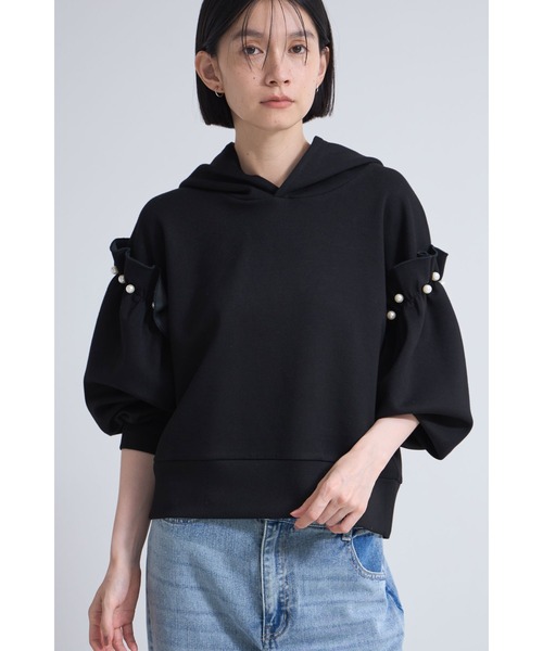 &. NOSTALGIA（アンドドットノスタルジア）の「パールフリルボンディングパーカー（パーカー・レディース・アイボリー/ブラック・M）」の11枚目の写真