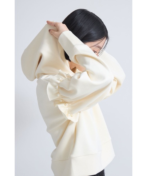 &. NOSTALGIA（アンドドットノスタルジア）の「パールフリルボンディングパーカー（パーカー・レディース・アイボリー/ブラック・M）」の18枚目の写真