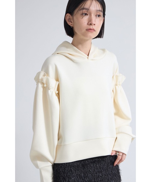 &. NOSTALGIA（アンドドットノスタルジア）の「パールフリルボンディングパーカー（パーカー・レディース・アイボリー/ブラック・M）」の20枚目の写真