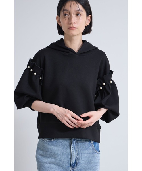 &. NOSTALGIA（アンドドットノスタルジア）の「パールフリルボンディングパーカー（パーカー・レディース・アイボリー/ブラック・M）」の3枚目の写真