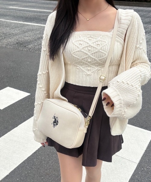 U.S. Polo Assn. コーデュロイショルダーバッグ U.S. POLO ASSN】コーデュロイ バイカラー縦型ショルダーバック