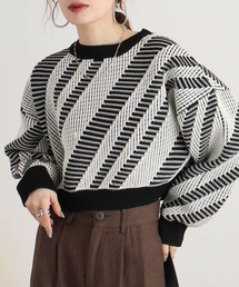 柄ニットショートプルオーバー