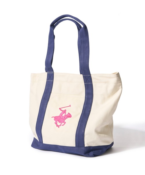 BEVERLY HILLS POLO CLUB(ビバリーヒルズポロクラブ)の「【BEVERLY HILLS POLO CLUB / ビバリーヒルズポロクラブ】16ozキャンバスロゴ刺繍トートバッグ(トートバッグ・レディース・ホワイト系1/ネイビー/ホワイト系3/ホワイト系4/ブラック/ホワイト系5/ホワイト系2・FREE)」の2枚目の写真