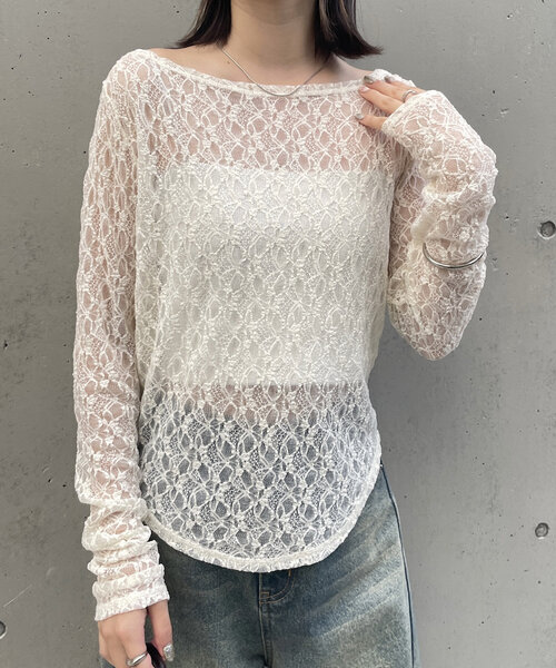 mline（エムライン）の「[mline]シンプルレースインナー（Tシャツ/カットソー・レディース・ブラック/アイボリー・FREE）」の2枚目の写真