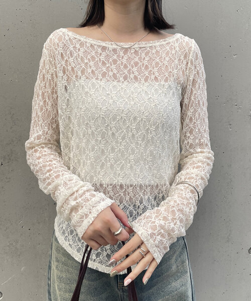 mline（エムライン）の「[mline]シンプルレースインナー（Tシャツ/カットソー・レディース・ブラック/アイボリー・FREE）」の7枚目の写真