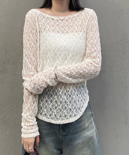 mline（エムライン）の「[mline]シンプルレースインナー（Tシャツ/カットソー・レディース・ブラック/アイボリー・FREE）」の8枚目の写真