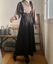ゴールドボタン付き ハイウエストフロントジップジャンスカ