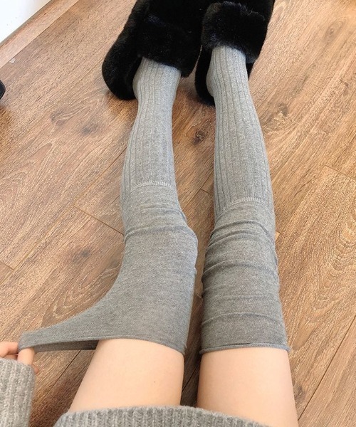 SHEPP（シープ）の「リブ切り替えニーハイソックス（ソックス/靴下・レディース・ホワイト/オフホワイト/グレー/ベージュ/ブラック・F）」の15枚目の写真