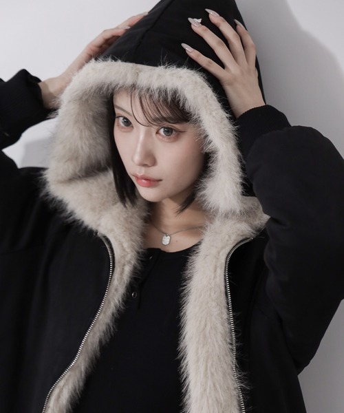 セール】【 リバーシブル2WAY】ビッグフーディボリュームフェイク