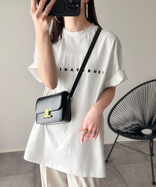 classicalelf（クラシカルエルフ）の「大人の上品カジュアルを楽しむ。綿100％シルケット風シンプル英字ロゴオーバーサイズTシャツ（半袖）（Tシャツ/カットソー・レディース・チャコール/ホワイト/ブラック/アイボリー/オートミール・LARGE/MEDIUM/SMALL/X-LARGE）」の15枚目の写真