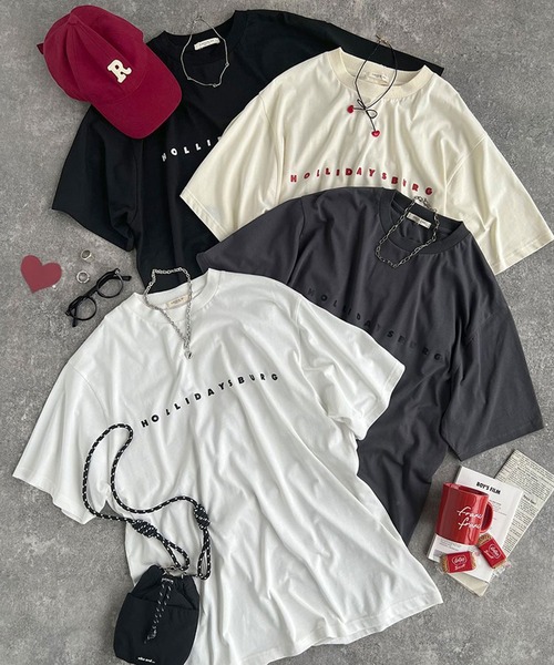 classicalelf（クラシカルエルフ）の「大人の上品カジュアルを楽しむ。綿100％シルケット風シンプル英字ロゴオーバーサイズTシャツ（半袖）（Tシャツ/カットソー・レディース・チャコール/ホワイト/ブラック/アイボリー/オートミール・LARGE/MEDIUM/SMALL/X-LARGE）」の9枚目の写真