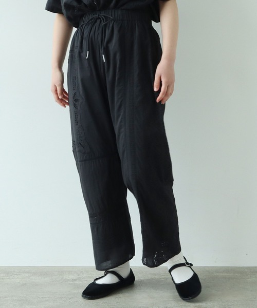 y's パッチワークパンツ ワイドパンツ ブラック コットンリネン