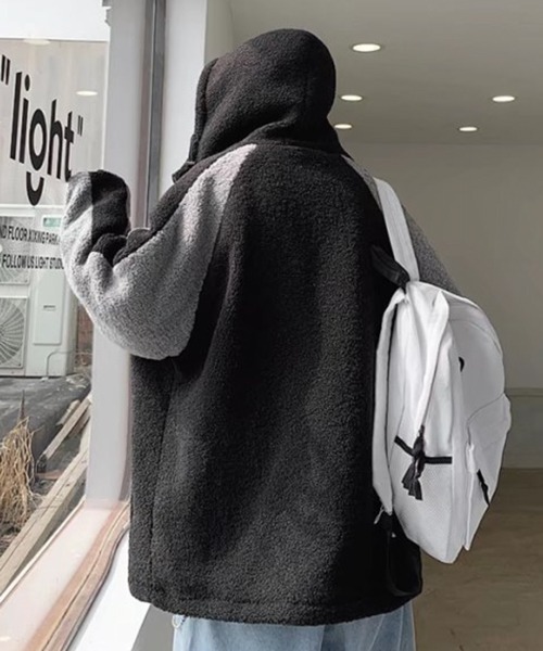 NOWLE(ノウル)の「【NOWLE】袖ライン柄 ボア フリース フーディー ジャケット(ブルゾン・メンズ・ブラック/ダークグレー/ホワイト・LARGE/X-LARGE/MEDIUM)」の14枚目の写真