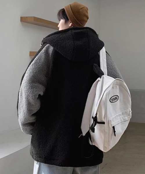 NOWLE(ノウル)の「【NOWLE】袖ライン柄 ボア フリース フーディー ジャケット(ブルゾン・メンズ・ブラック/ダークグレー/ホワイト・LARGE/X-LARGE/MEDIUM)」の16枚目の写真