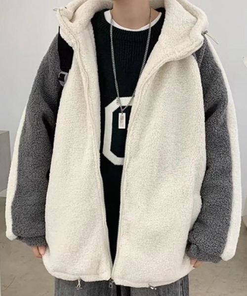 NOWLE(ノウル)の「【NOWLE】袖ライン柄 ボア フリース フーディー ジャケット(ブルゾン・メンズ・ブラック/ダークグレー/ホワイト・LARGE/X-LARGE/MEDIUM)」の19枚目の写真