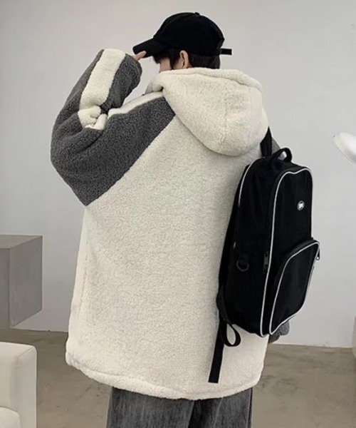 NOWLE(ノウル)の「【NOWLE】袖ライン柄 ボア フリース フーディー ジャケット(ブルゾン・メンズ・ブラック/ダークグレー/ホワイト・LARGE/X-LARGE/MEDIUM)」の20枚目の写真