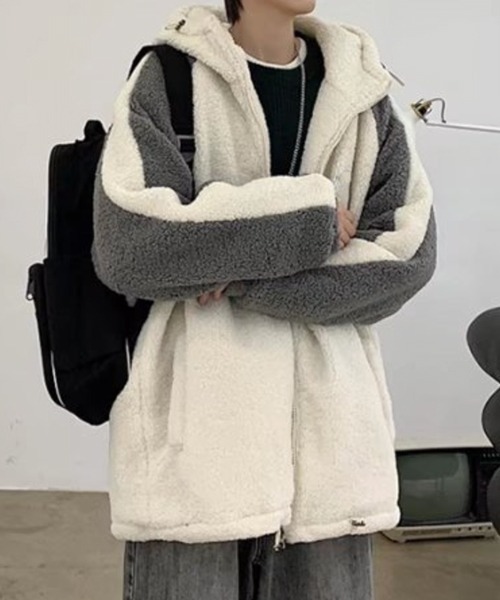 NOWLE(ノウル)の「【NOWLE】袖ライン柄 ボア フリース フーディー ジャケット(ブルゾン・メンズ・ブラック/ダークグレー/ホワイト・LARGE/X-LARGE/MEDIUM)」の21枚目の写真