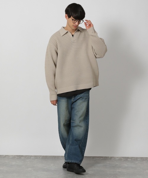 LAKOLE（ラコレ）の「透かし編みポロニット / 284368（ニット/セーター・メンズ・チャコールグレー/アイボリー/グリーン・MEDIUM/LARGE）」の18枚目の写真