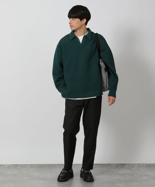 LAKOLE（ラコレ）の「透かし編みポロニット / 284368（ニット/セーター・メンズ・チャコールグレー/アイボリー/グリーン・MEDIUM/LARGE）」の14枚目の写真